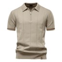Camisa polo de hombre con cremallera y cuello en V de manga corta Unicolor Poliéster Viscosa Estilo elegante 13