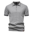 Camisa polo de hombre con cremallera y cuello en V de manga corta Unicolor Poliéster Viscosa Estilo elegante 9