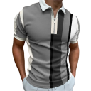 Camisa polo de hombre con cremallera y cuello en V de rayas de colores de poliéster de corte moderno para el verano 3