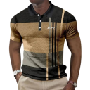 Camisa polo de hombre de manga corta Diseño a rayas Cierre de botones Cuello Poliéster ligero Top elegante para el uso diario 3