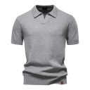 Camisa polo masculina de manga curta com gola Camiseta elegante de uma só cor em poliéster e viscose para uso diário 9