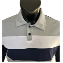 Camisa polo para hombre de manga corta con cuello y botones Camiseta elegante a rayas de poliéster para uso diario 4