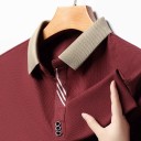 Camisa polo para hombre de manga corta con cuello y botones Camiseta elegante de un solo color de poliéster para uso diario 6