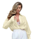 Camisa transparente de mujer de manga larga Blusa de poliéster de un solo color con mangas acampanadas y cuello Top elegante con botones 21