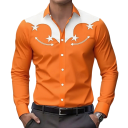 Camisa western masculina elástica de manga longa com assento contrastante e padrão de estrelas no peito com colarinho clássico e punhos com botão 6