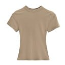 Camiseta ajustada de manga corta para mujer Escote redondo sencillo Elegante top elástico para uso casual Camiseta de corte ajustado 14