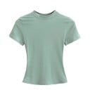 Camiseta ajustada de manga corta para mujer Escote redondo sencillo Elegante top elástico para uso casual Camiseta de corte ajustado 9