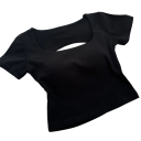 Camiseta corta de mujer con abertura en la espalda Tirantes decorativos Camiseta elástica con abertura Elegante top de manga corta 4