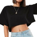Camiseta corta de mujer con mangas sueltas Top corto holgado de moda Camiseta de cintura elegante Ropa de verano elegante para mujer 3