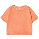 Camiseta corta rosa para mujer, top corto de manga corta, estilo urbano, ajuste cómodo, material de algodón, ropa informal de verano 8