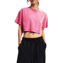 Camiseta corta rosa para mujer, top corto de manga corta, estilo urbano, ajuste cómodo, material de algodón, ropa informal de verano 10