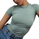 Camiseta curta feminina com decote redondo Corte desportivo ajustado Camiseta para exercício, lazer e uso diário Camiseta elástica 4