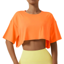 Camiseta curta feminina com mangas largas Top crop de moda Corte solto Camiseta elegante até à cintura Roupa de verão estilosa para mulheres 9