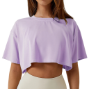 Camiseta curta feminina com mangas largas Top crop de moda Corte solto Camiseta elegante até à cintura Roupa de verão estilosa 8