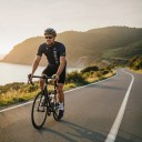 Camiseta de ciclismo para hombre con manga corta y cremallera de longitud completa Material elástico 90 % poliéster y 10 % Lycra a rayas en azul 7