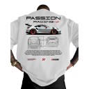 Camiseta de hombre con diseño de coche de carreras y dibujo técnico en la espalda y pequeño estampado en el pecho con mangas cortas y corte 1
