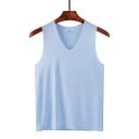 Camiseta de hombre con escote en V Camiseta de poliéster y seda de un solo color Material ligero y transpirable para el verano 13
