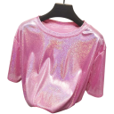 Camiseta de manga corta brillante para mujer Corte holgado Top brillante con escote redondo Camiseta de moda para fiestas y uso diario 1
