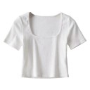 Camiseta de manga corta para mujer Elegante escote cuadrado Corte entallado Material acanalado ligero Elegante top básico para uso diario 3