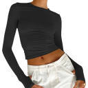 Camiseta de manga larga para mujer, cintura elástica ajustada, ropa informal de moda, camiseta elegante para el día a día. 1