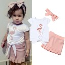 Camiseta de menina com flamingo e saia L1513 1