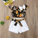 Camiseta de menina com flores e calções L1126 1