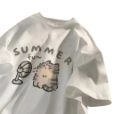 Camiseta de mujer con estampado de gato y abanico Motivo de verano Diversión de verano Bonita camiseta holgada de manga corta para llevar cómodamente en días cálidos 2