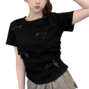 Camiseta de mujer con lazos decorativos Corte holgado elegante Mangas cortas Material suave Detalle elegante para uso diario 3