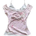 Camiseta de mujer de doble capa con estampado de Les Galleries. Escote con hombros descubiertos. Elegante top de capas con motivo 4