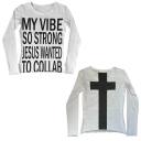 Camiseta de mujer de manga larga Cuello redondo Streetwear con motivo cristiano Cruz en la espalda y estampado en la parte delantera Estilo original 3