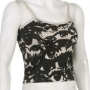 Camiseta de mujer gris con estampado de ojos tirantes finos escote redondo crop top material poliéster algodón top estiloso 2