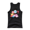 Camiseta de verano sin mangas para niñas 100% algodón Camiseta de color sólido con diseño de dibujos animados de piruletas y dulces Top adorable para niños Colores variados 4