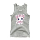 Camiseta de verano sin mangas para niñas 100% algodón Camiseta de un solo color con dibujo de gato Top de princesa adorable para niños Cómoda en varios colores 8