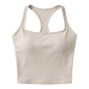 Camiseta deportiva de mujer con copas incorporadas y escote cuadrado con espalda racerback en corte alargado para pilates y tiempo 16