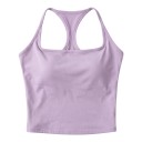 Camiseta deportiva de mujer con copas incorporadas y escote cuadrado con espalda racerback en corte alargado para pilates y tiempo 3