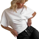 Camiseta feminina de manga curta Corte solto Top da moda Camiseta elegante até à cintura Camiseta confortável para uso diário Estilo básico 2