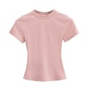 Camiseta feminina justa de manga curta com decote redondo Top elástico elegante para uso diário Camiseta slim fit na moda 5