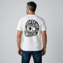 Camiseta masculina de manga curta com estampado de capacete de motociclista com a inscrição Caffeine & Gasoline nas costas e no peito 5