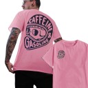 Camiseta masculina de manga curta com estampado de capacete de motociclista com a inscrição Caffeine & Gasoline nas costas e no peito 6