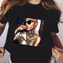 Camiseta negra mujer con estampado A1195 3