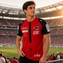 Camiseta roja de hombre con mangas cortas y el número 93 en la espalda y en el pecho con mangas negras y cuello redondo para aficionados 5