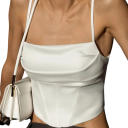 Camiseta sin mangas de mujer de un solo color Escote redondo Tirantes delgados Poliéster algodón Top ligero y cómodo para el verano 2