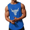 Camiseta sin mangas para hombre de color sólido con cuello redondo y estampado de toro de poliéster, top deportivo ligero para el verano, ocio y fitness 1