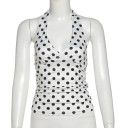 Camiseta sin mangas para mujer de un solo color con lunares, tirantes anchos alrededor del cuello, escote en V, material de poliéster y spandex, top elegante 3