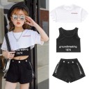 Camiseta, top e calções para menina L1330 1