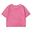 Camisola crop rosa para mulheres Top curto com mangas curtas Estilo streetwear Corte confortável Material de algodão Moda de verão 1