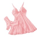Camisola da notte babydoll in pizzo con perizoma a spalline sottili e gonna aperta davanti con bordo arricciato 4