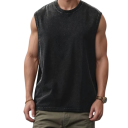 Camisola de algodão para homem de cor única Decote redondo Corte reto confortável Material respirável Para desporto e lazer 2