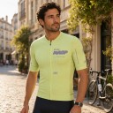 Camisola de ciclismo masculina de manga curta com fecho de correr de comprimento total e painéis laterais em malha e gola alta 2