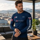 Camisola de compressão ajustada para homem com mangas longas e corte elástico com impressão Norway e bandeiras norueguesas no peito 6